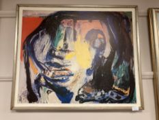 Continental School : Abstract face, colour print, framed,