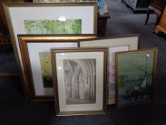 Five contemporary framed prints to include a signed Dawn Matthews, titled 'Bird Cherry'.