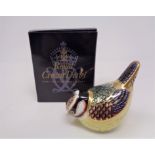 A boxed Royal Crown Derby paperweight with stopper modelled as a blue tit