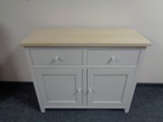 A Contemporary painted double drawer sideboard with pine top, 104 x 40 x 86 cm.