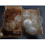 Two boxes of a large quantity of 20th century and later glass ware to include coronation plates and