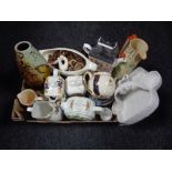 A box containing assorted china to include Ringtons water jug and teapots, Art Deco jug etc.