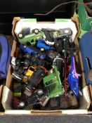 A box of mid 20th century and later die cast vehicles to include Britains, Corgi,