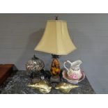 A Tiffany style table lamp with leaded glass shade,