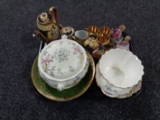 A tray containing assorted china to include Japanese coffee service,