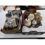 Two boxes containing a quantity of miscellaneous china to include antique tea ware, pottery vase,