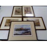 A box containing five Jim Doran signed prints of Newcastle to include Grey's Monument,