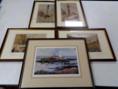 A box containing five Jim Doran signed prints of Newcastle to include Grey's Monument,