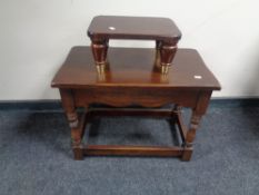 A Bevan Funnell oak occasional table together with a footstool on brass feet