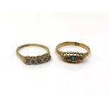 Two antique 18ct gold rings set with diamonds and turquoise 4.64g.