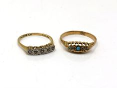 Two antique 18ct gold rings set with diamonds and turquoise 4.64g.