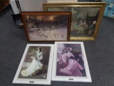 A J Farquharson print, 'The Shortening Winter's Day', together with three further framed prints.