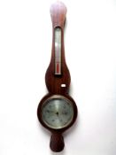 A mahogany cased banjo barometer by John Derry of Nottingham, with silver dial.