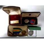 A collection of miscellaneous to include two World War I medals, one on ribbon,