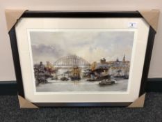 After Tom MacDonald : Shipping on the Tyne, reproduction in colours, signed in pencil,