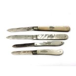 Four antique silver and mother of pearl fruit knives