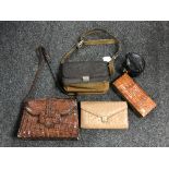 A vintage ostrich leather purse by Corbeau, together with an elephant leather handbag,