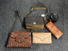 A vintage ostrich leather purse by Corbeau, together with an elephant leather handbag,