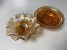 Two carnival glass bowls