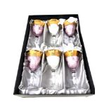 A boxed set of Rockingham crystal glasses with 24ct gold rims