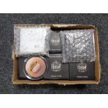 A box containing Cougar by Paula Dunne eye shadow palettes (new).