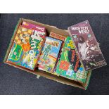 A box containing vintage games to include Mastermind, Games Compendiums, Magic Robot etc.