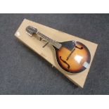 A Fender FM-100 mandolin, serial number 0150700027, sunburst body,