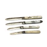 Four antique silver and mother of pearl fruit knives