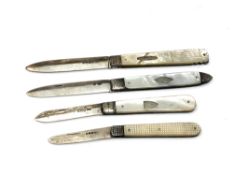 Four antique silver and mother of pearl fruit knives