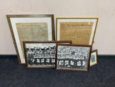 Two framed black and white Newcastle team photographs together with a further Newcastle United