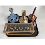 A tray of oriental wares to include Japanese Imari patterned vases, Satsuma earthenware vase (a/f),