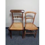 An antique brass inlaid bergere seated bedroom chair together with one other