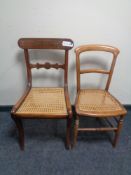 An antique brass inlaid bergere seated bedroom chair together with one other