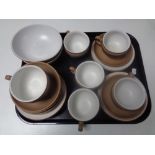 A tray containing a 20 piece Denby stoneware tea service.