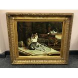 20th century school : A study of three kittens, oil on canvas, 60 x 50 cm, in a heavy gilt frame.