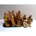 A tray containing an 11 piece 20th century plastic nativity set (as found).