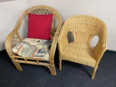 Two bamboo and wicker conservatory armchairs