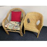 Two bamboo and wicker conservatory armchairs