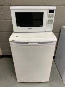 A Beko under bench freezer together with a Panasonic Inverter microwave.