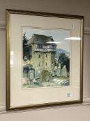 Mona Wallin : A church yard, watercolour, 26 x 30 cm, signed and framed.