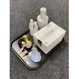 A tray containing assorted china to include boxed Royal Doulton Gemstones figure,