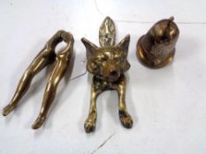 A Victorian brass fox door knocker,