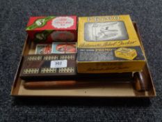 A small quantity of collectors items to include a sealed box of Silver Label Tea, cribbage board,