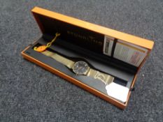 A Stuhrling gentleman's gold plated wristwatch, boxed.