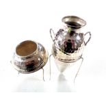 A continental silver conical vase on stand together with a continental silver bowl on stand.