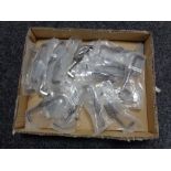 A box containing 27 steel turned kitchen cabinet door handles (new).