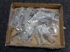 A box containing 27 steel turned kitchen cabinet door handles (new).