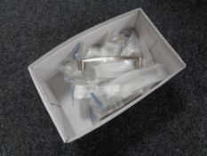 A box containing 20 stainless steel kitchen cabinet door handles (new).