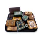 A tray containing 19th century mahogany cased opium scales, Gold Flake cigarette tin,