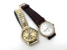 A gent's gold plated Rotary GT wristwatch on expanding strap, together with an Avia watch.